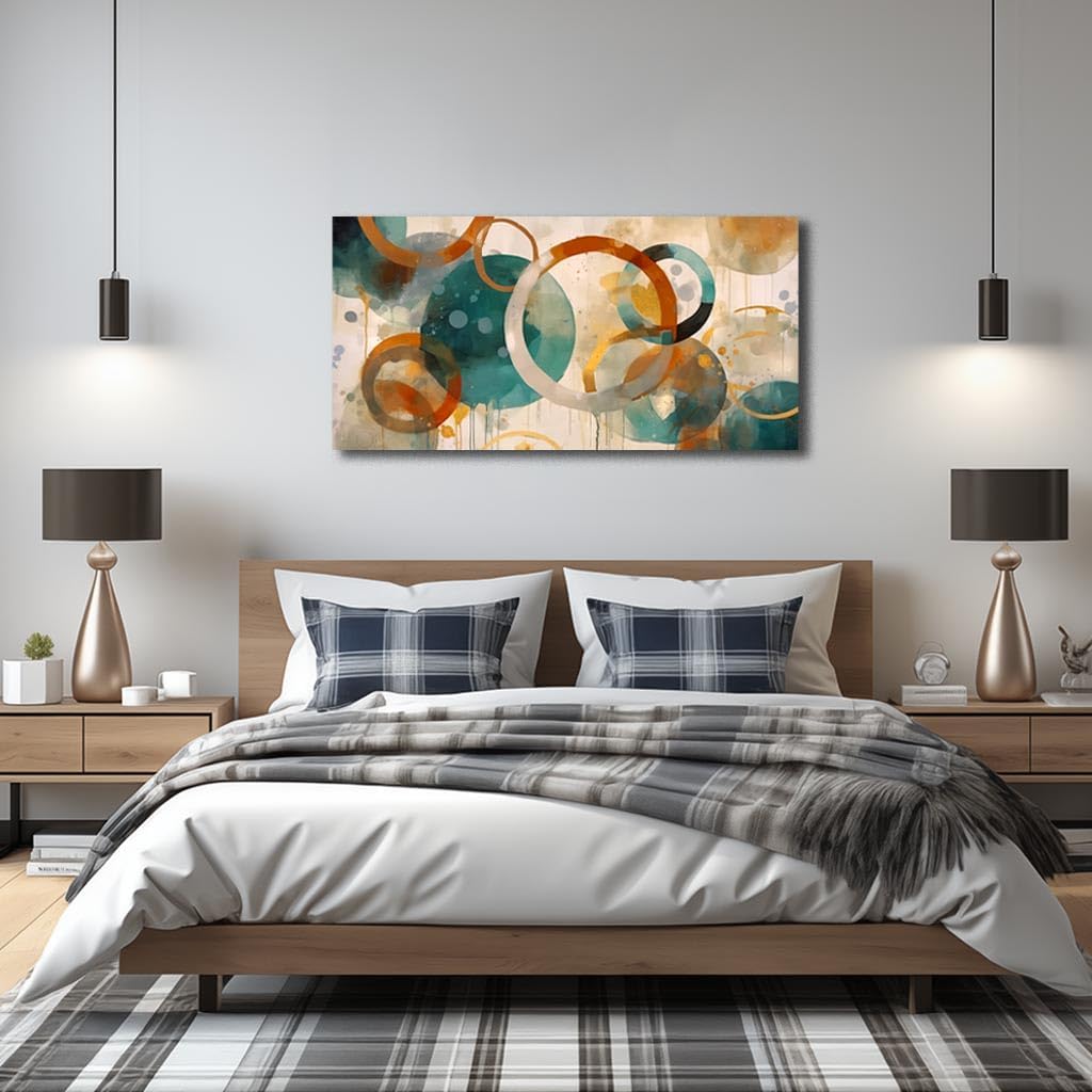 CANEITO Abstract Wall Art for Living Room, Circle Canvas Wall-Decor for Bedroom, Geometric Print Artwork, Size 40 x 20 Inches