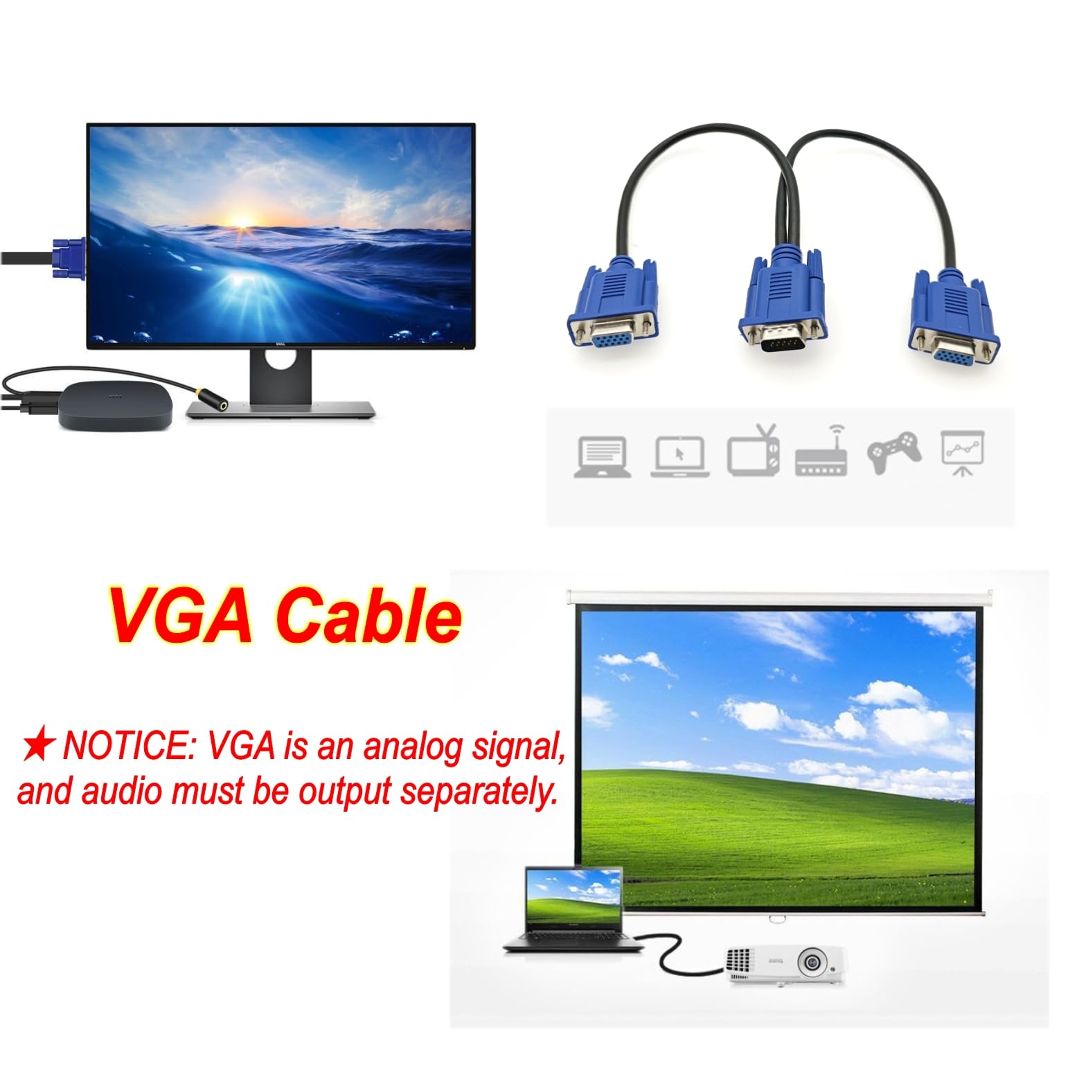 JZK 30 cm VGA Y splitter cavo, VGA Y da 1 maschio a 2 femmine cavo per laptop, PC, proiettore, monitor, laptop, TV box, HDTV
