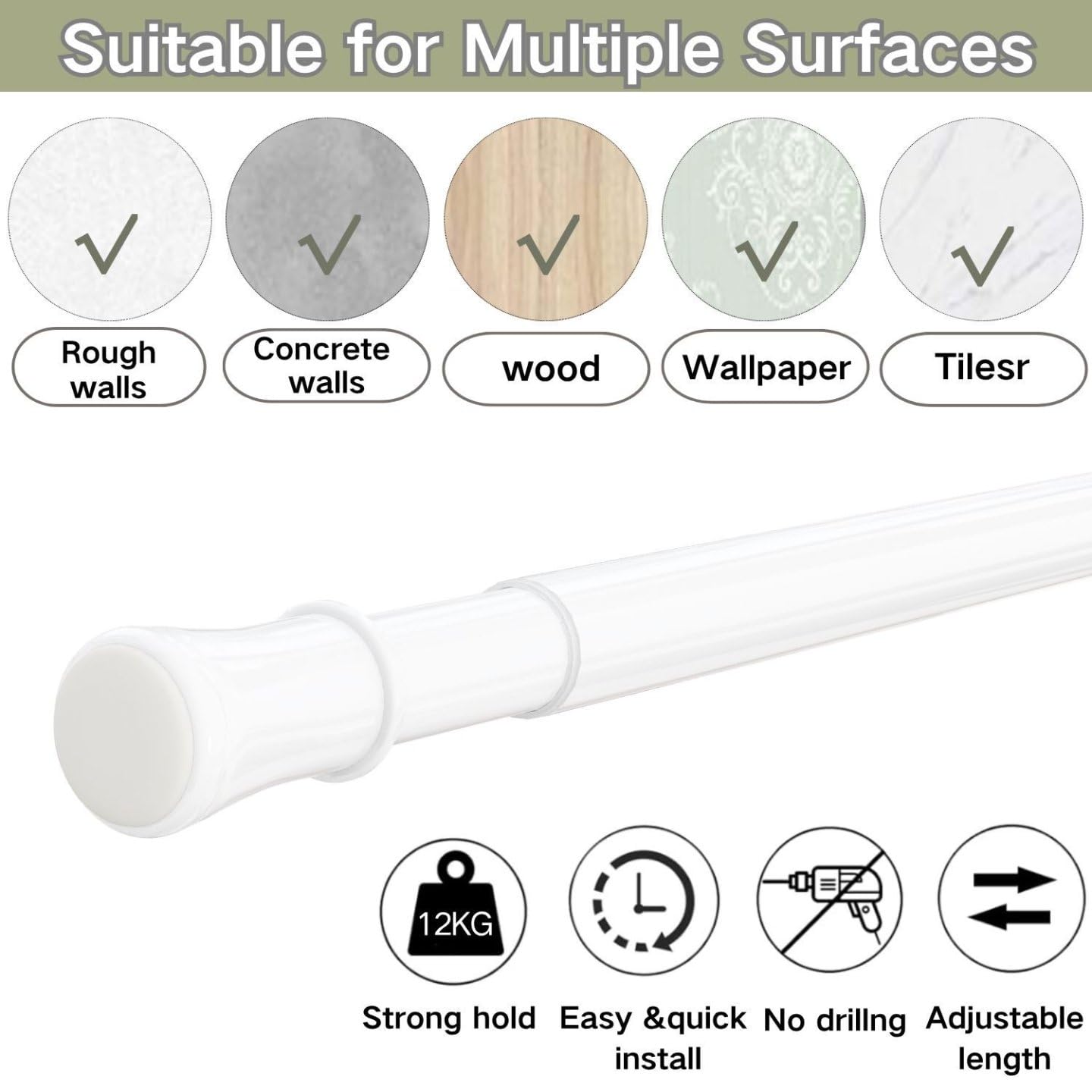 Extendable Telescopic Curtain Rod Extendable Window Tension Rod No Drilling Shower Curtain Pole,Tension Rod for Curtains,Kitchen - Image 3