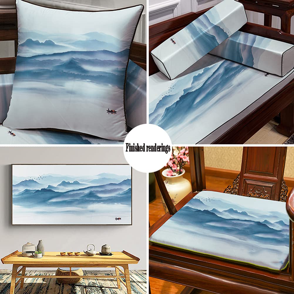 Brokatowa tkanina, Satynowy sztuczny jedwab Brokat do salonu Dom w stylu chińskim Abstrakcyjny krajobraz Zen 50 cm x 50 cm, C