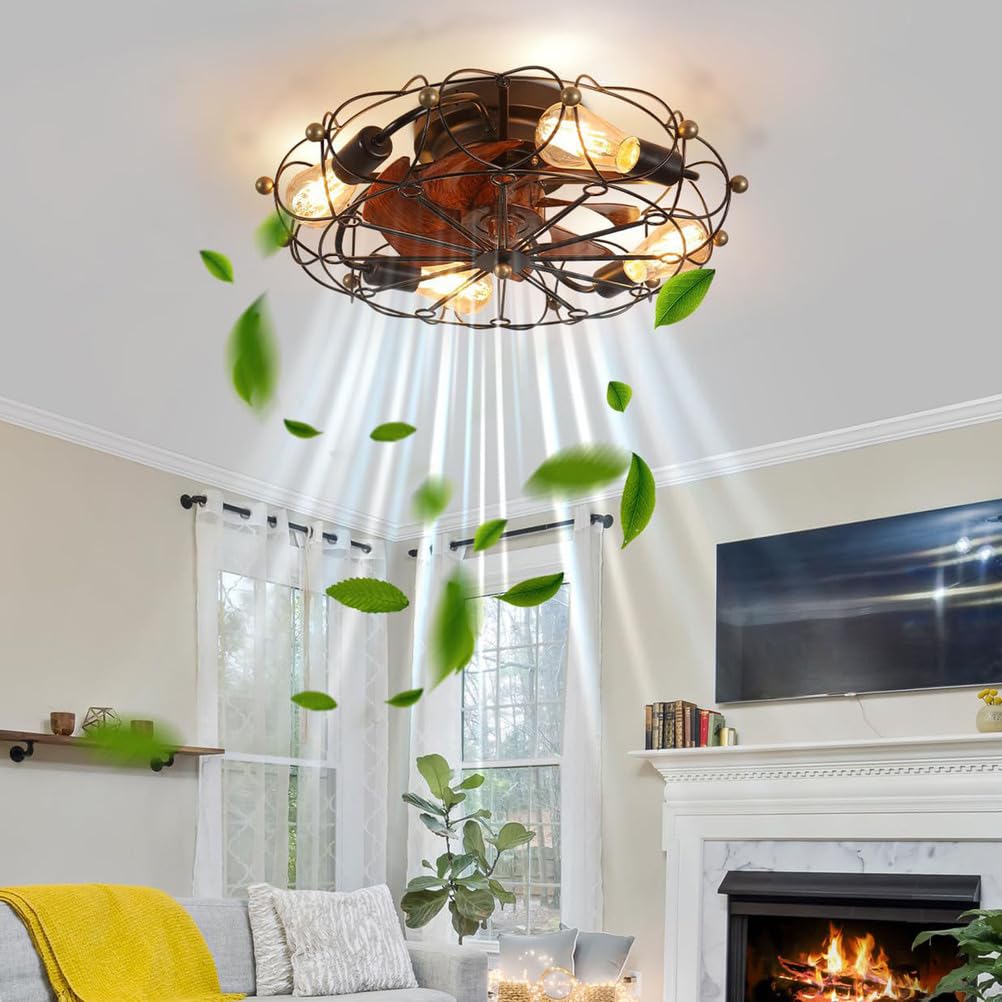 Piptyllite American Vintage Wrought Iron Ceiling Fan Light, Luxury Pendant for Bedroom & Dining