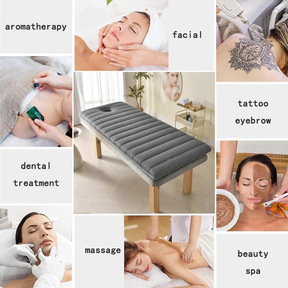 Memory-Schaum-Massagebettauflage mit Loch, Geeignet für Spa-Massageliegen und -Tische, Inklusive Gesichtsauflage, Rutschfestes Kissen für Wimpernbehandlungen.,1,190 * 70cm