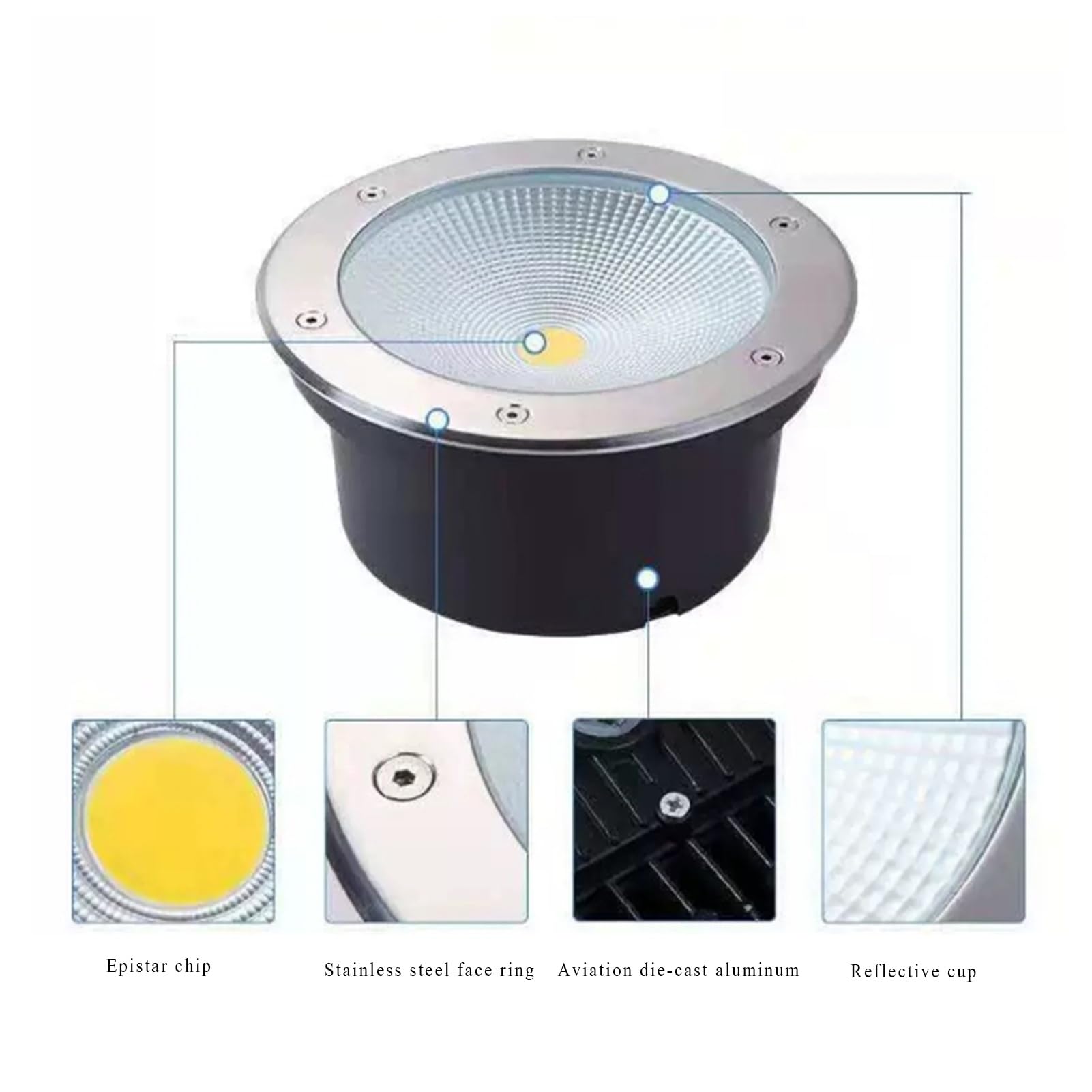 COB Lampada da Paesaggio Rotonda Esterno Faretto da Incasso A Terra IP66 Impermeabile AC85-265V Luce Sotterranea a LED per Giardino Cortile Parco Bosco Faretti(Warm White,30W)