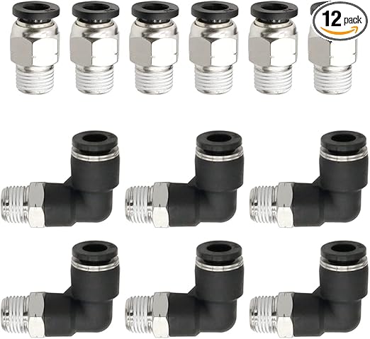 12 PCS Straight Push Release Connectors, Push to Connect Tube Fitting Tube Connect Fittings 1/8inch NPT Thread 1/4inch Tube OD