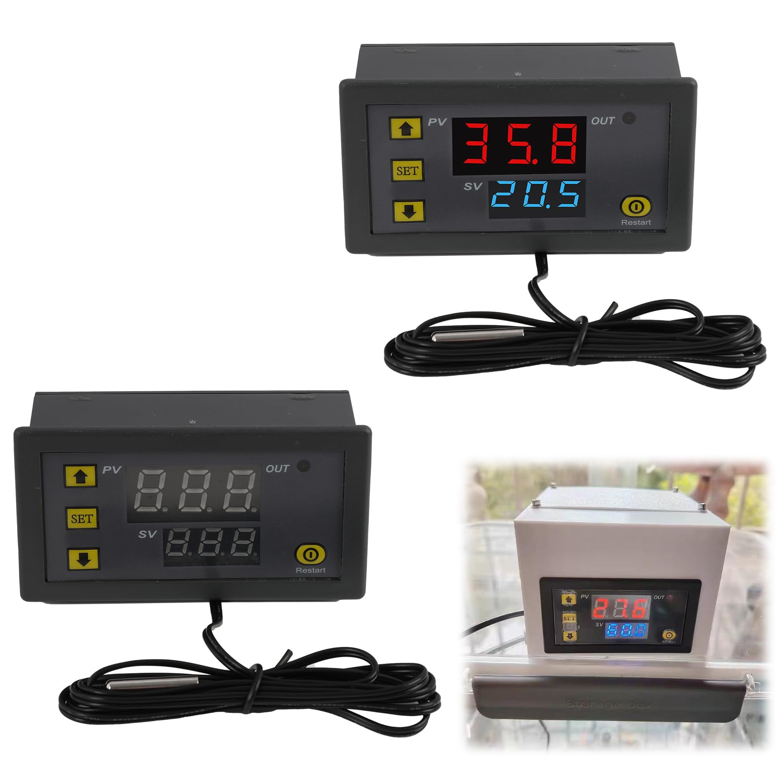 2 Piezas Controlador de Temperatura Digital W3230, AC 110V-220V, Interruptor de Termostato con Pantalla LED y Sonda Sensor, Sensor Temperatura W3230, Regulador de Temperatura Digital