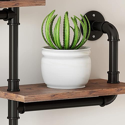 Miniatura 4 de Estantería de tubo industrial, estantes rústicos para decoración de pared, estante de escalera moderno con tablones de madera, estantes flotantes