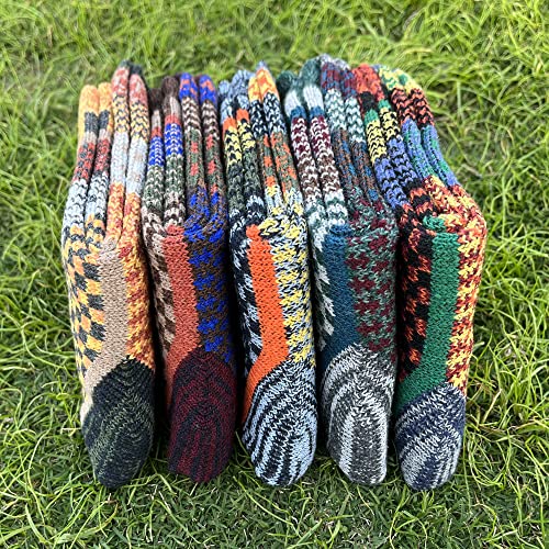 Image of 5 Pairs Vintage Winter Women Socks Warm Thick Knitted Soft Wool Socks Christmas Gifts Cozy Crew Socks