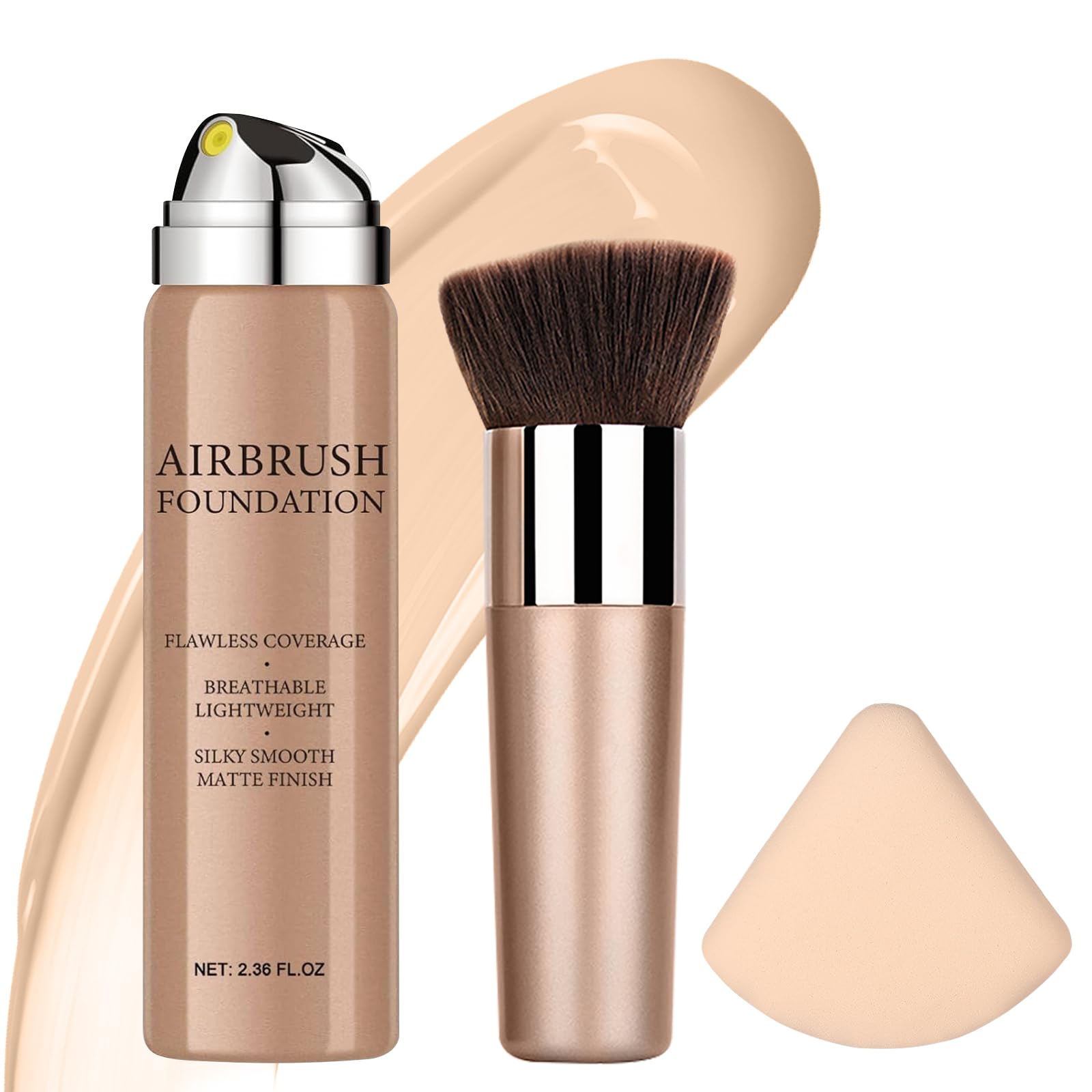 Airbrush Foundation Spray Makeup Set, Hydrating and Moisturizes Face Prime, Long Lasting Waterproof Full Coverage Foundation Mist for Color Correction, Brighten, Matte Finish, 2.36oz - #3 Nude