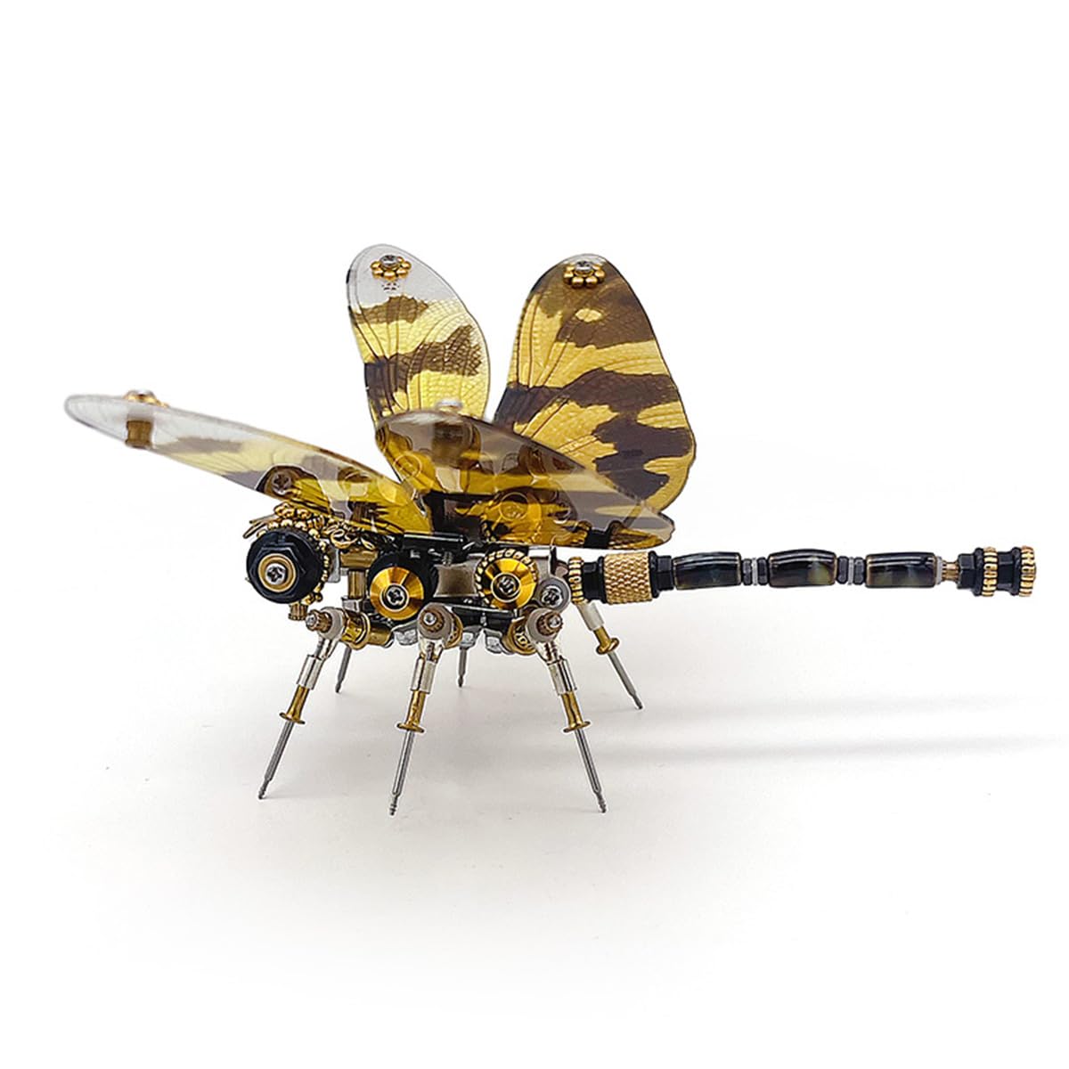 Rompecabezas de metal 3D, juego de construcción de insectos steampunk, capa iridiscente, libélula con base magnética (más de 200 piezas)