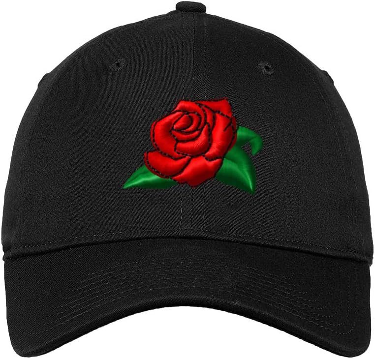 Soft Baseball Cap Rose Flower A Embroidery Nature & Plants Twill Cotton Dad Hats for Men Women Buckle Closure Black Design Only