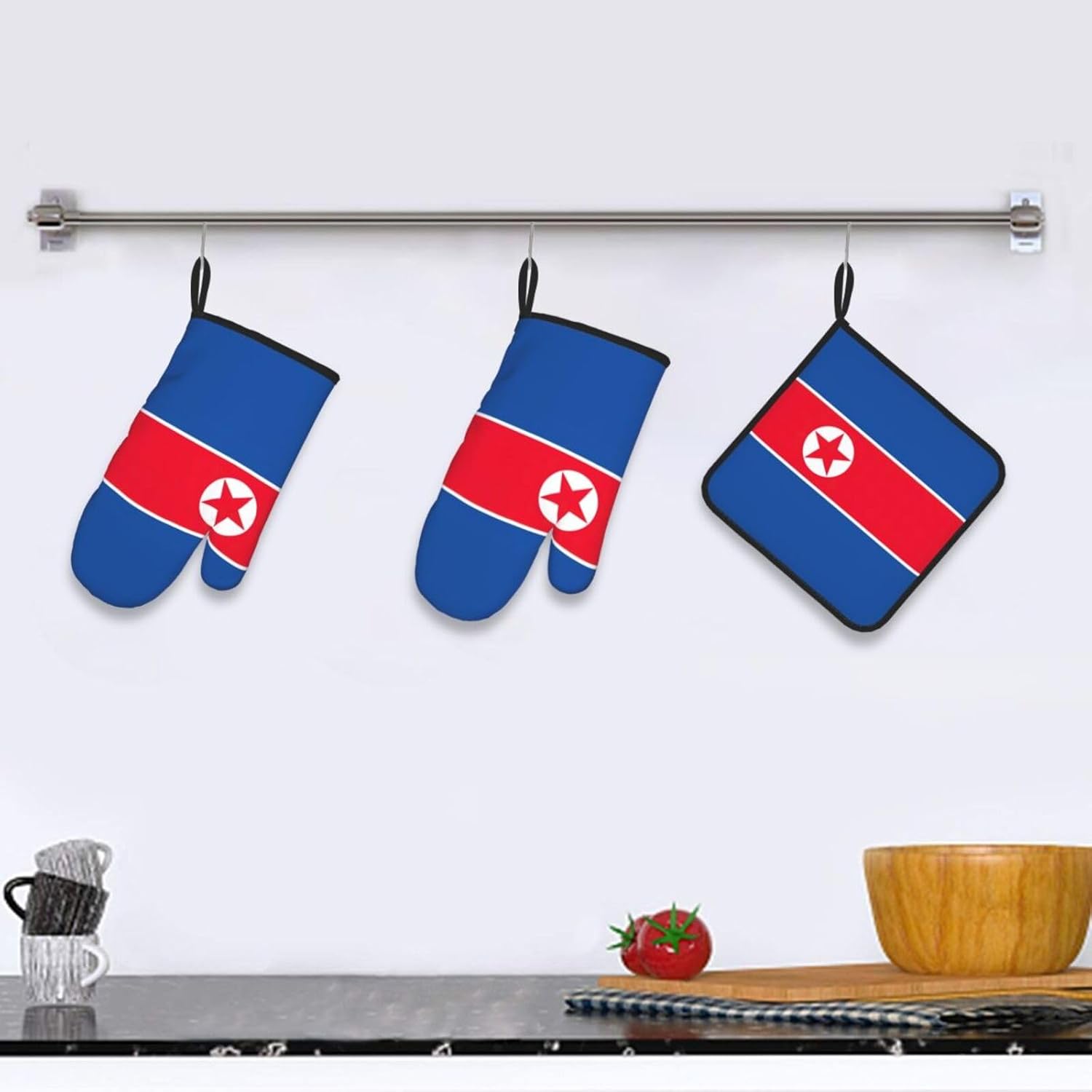 Korean Flag Print Heat Resistant Microwave Gloves, Used for Baking, Cooking, and Fashion Kitchen Essentials