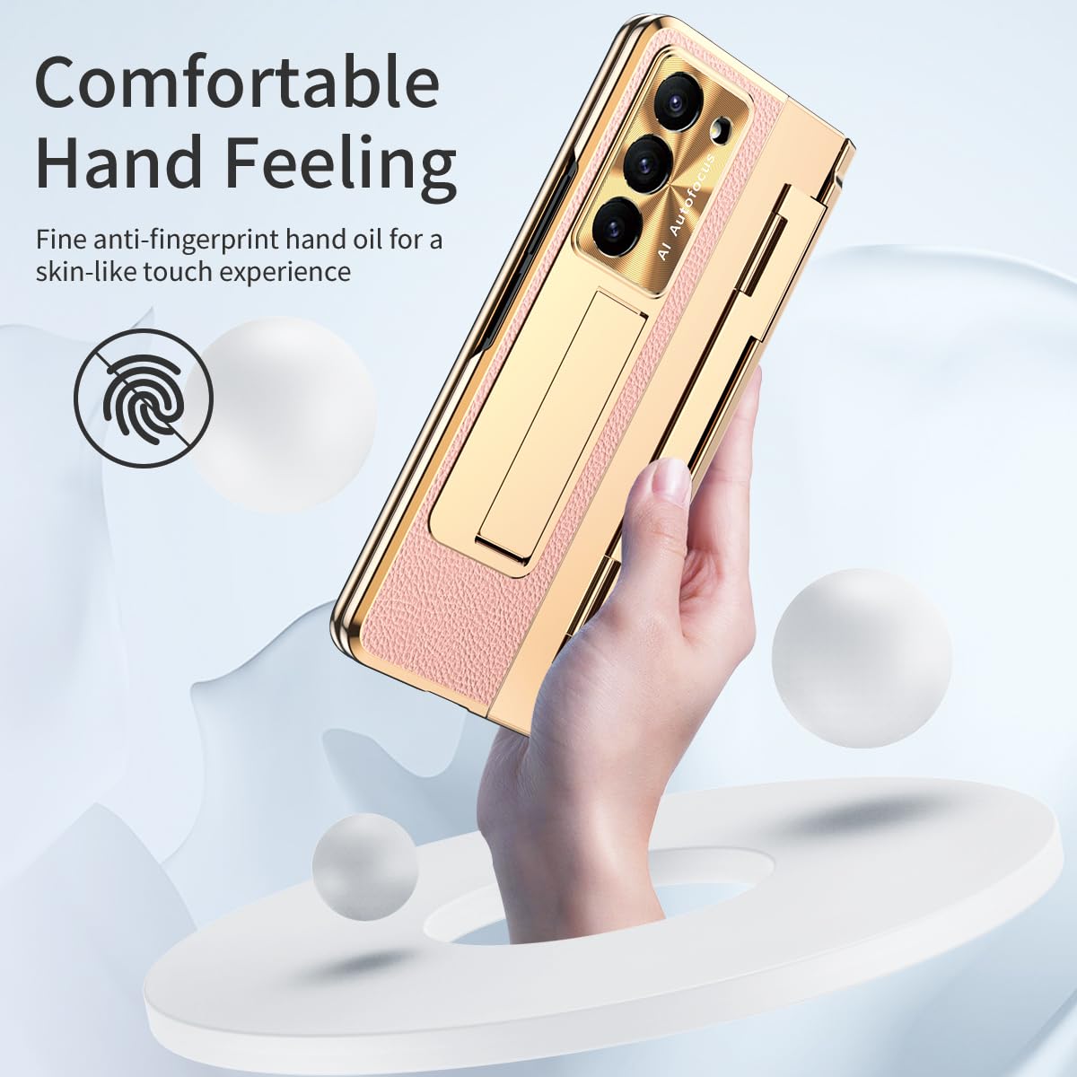 BRAND SET Etui do Samsung Galaxy Z Fold6 z wbudowaną folią ochronną, podstawką, ochroną zamków, bezprzewodowym ładowaniem, odpornym na wstrząsy PC, złoty-różowy