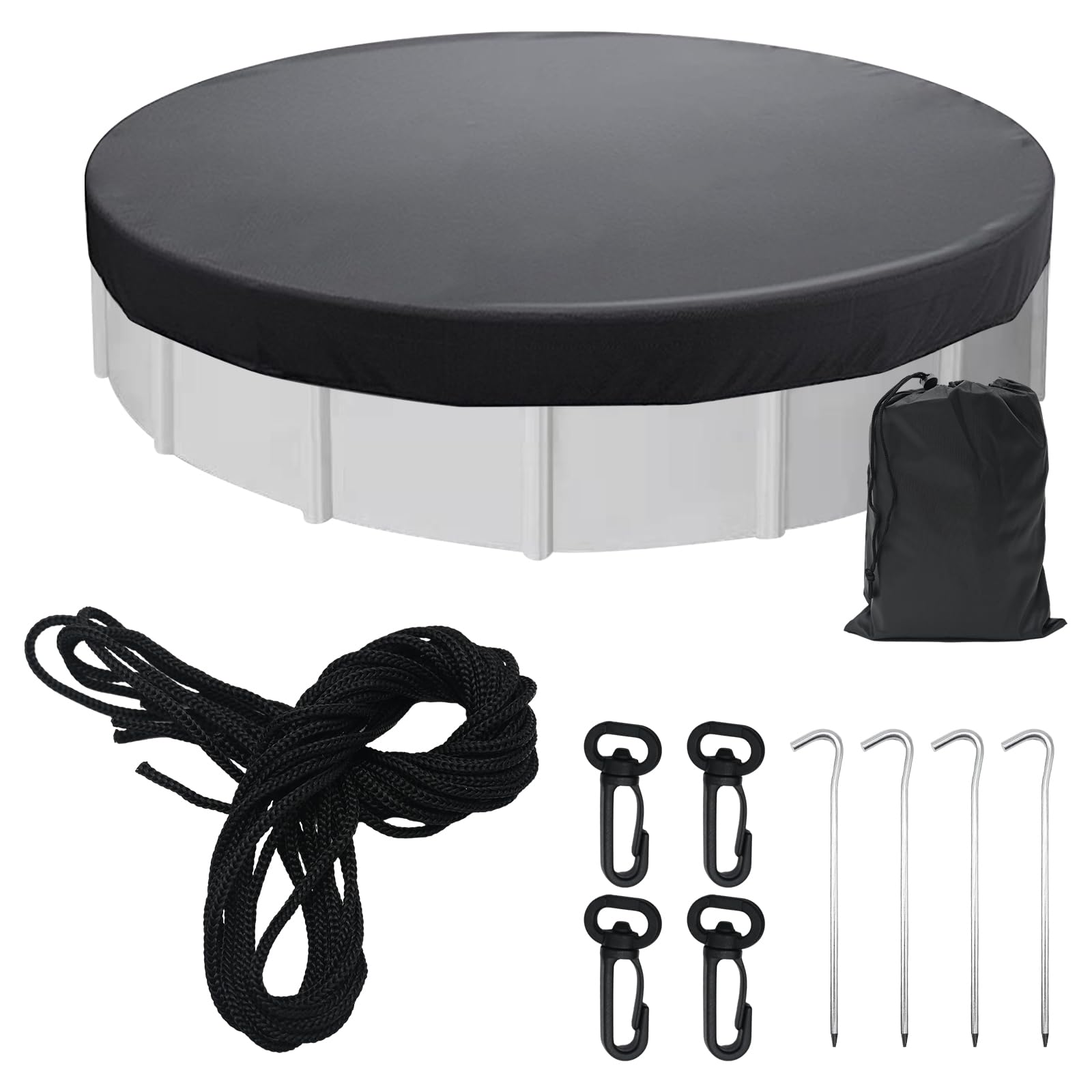 4,8 m include picchetti da terra 4 pezzi + corda 4 pezzi copertura solare per piscina fuori terra 420D rotonda nera copertura per piscina copertura per piscina estiva con accessori di copertura