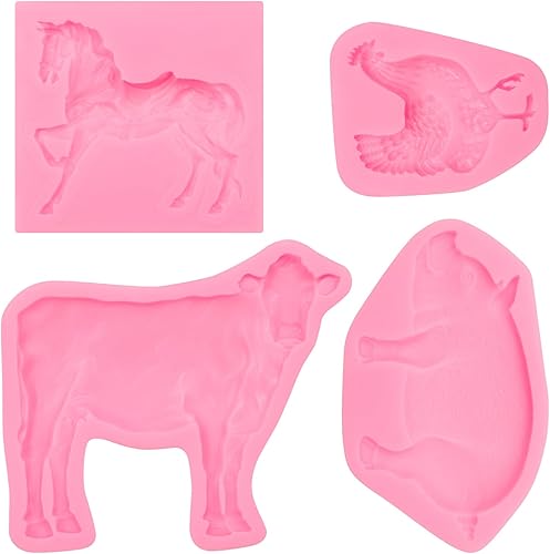 Miniatura 9 de Molde de silicona para ganado, moldes de chocolate de cerdo de gallo de granja, molde para hornear fondant de caballo para decoración de pasteles,