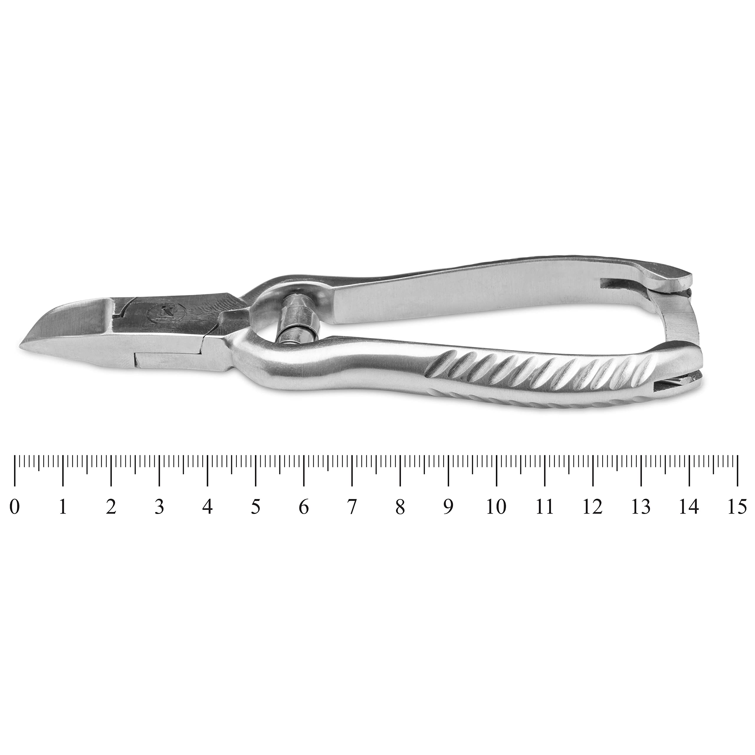 K-Pro Pince à ongles professionnelle en acier inoxydable pour ongles des orteils forts, épais et durs - 14 cm courbée avec ressort tampon - Poignée antidérapante - Parfait pour les personnes âgées