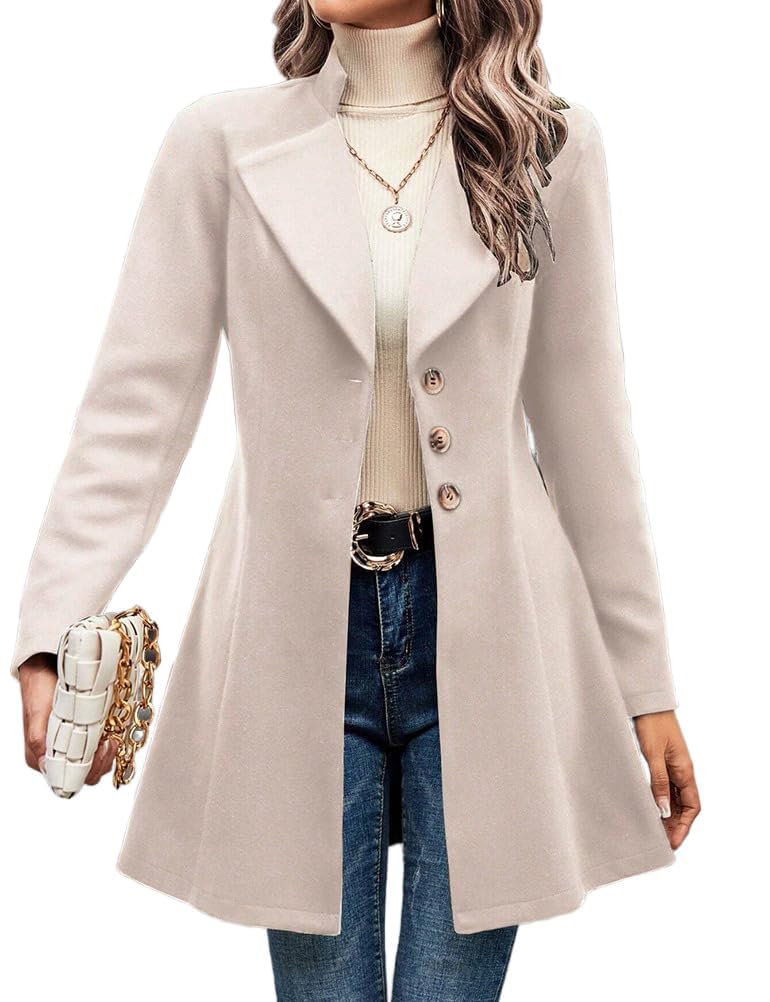 Mywinway Wool Coats for Women Fall Winter Trench Coat Peacoat Long Tweed Blazer Jackets Outwear