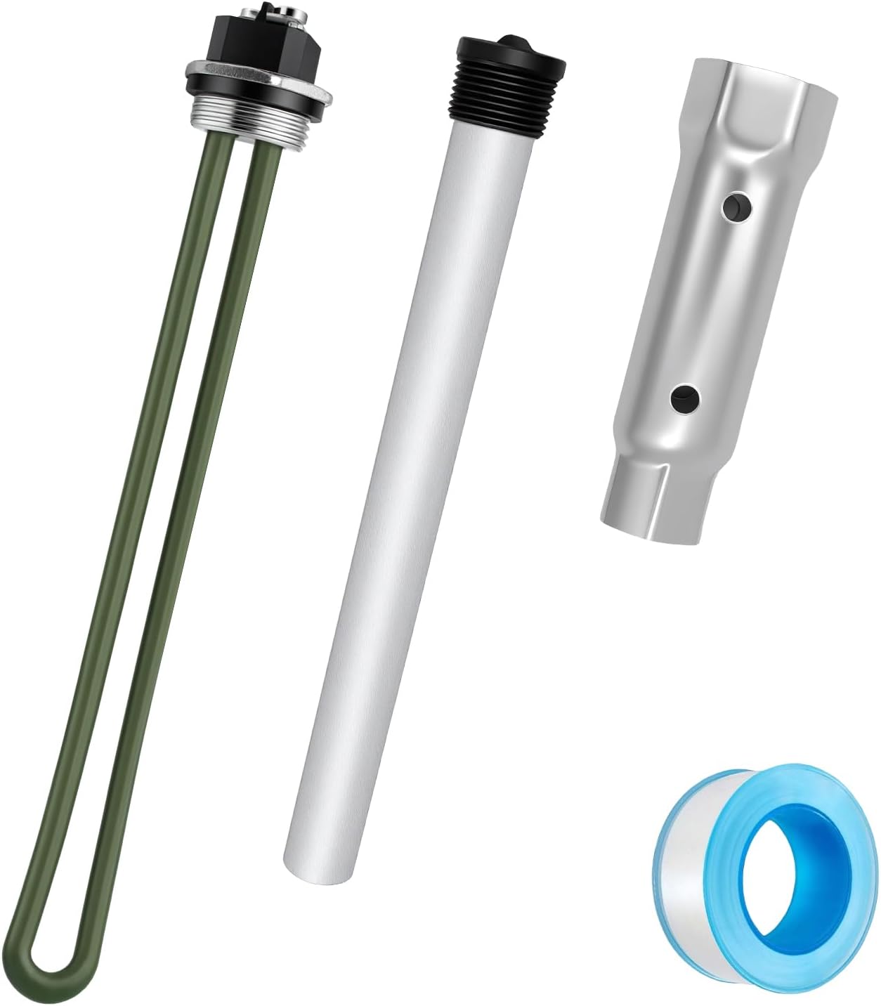Upgraded RV Water Heater Elements Kit for Suburban Electric Water Heater Tanks SW Series: 520900 Heating Element*1, Magnesium Anode Rod*1, 1-1/2" & 1-1/16" Wrench Sockets*1, PTFE Tape*1