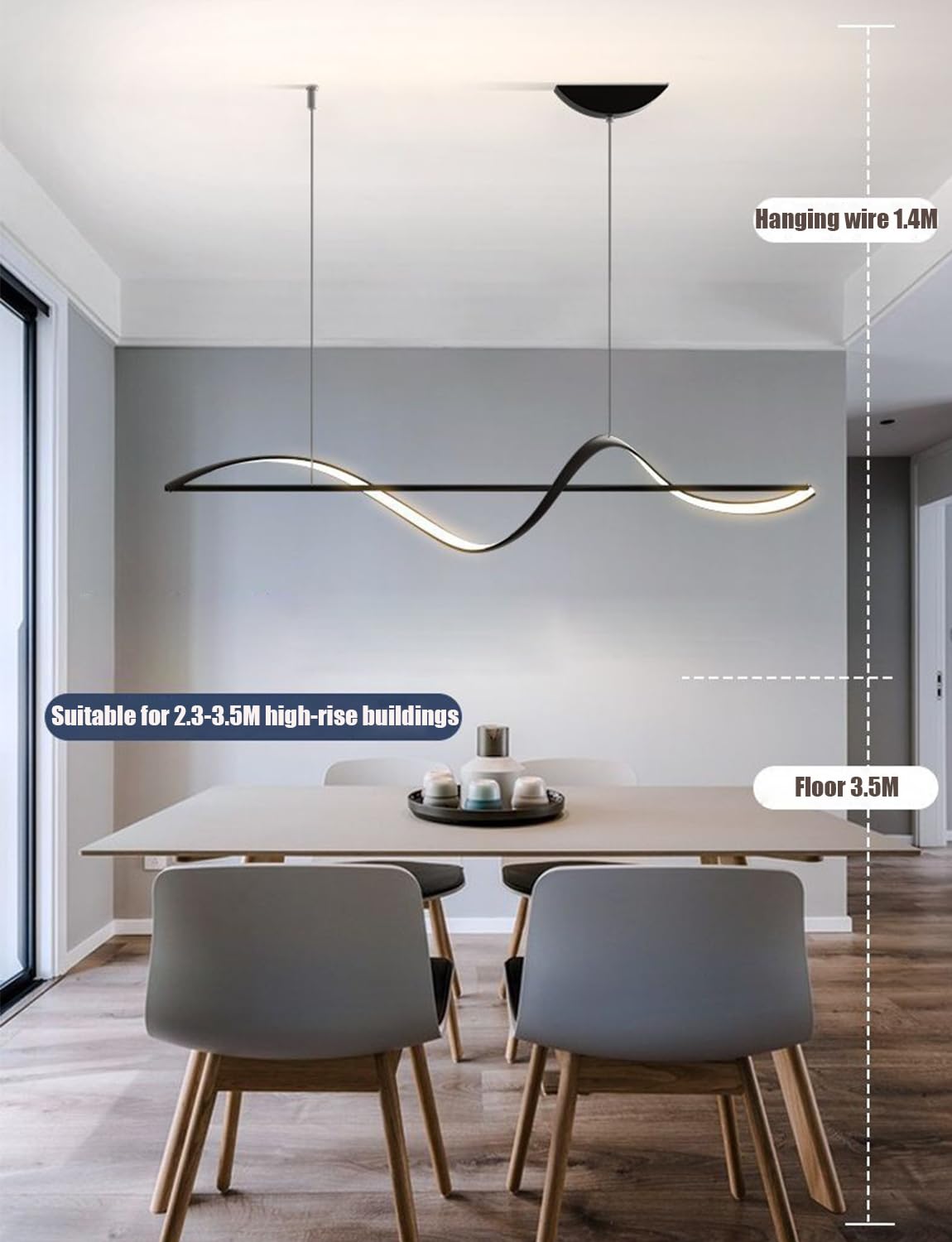 LED Dimmbare Pendelleuchte Esstisch Moderne Hängelampe Spiral Design Hängeleuchte Esszimmer Esstischlampe mit Fernbedienung Esszimmerlampe für Wohnzimmer Küche Büro Hängend Lampe (Schwarz, L100cm)