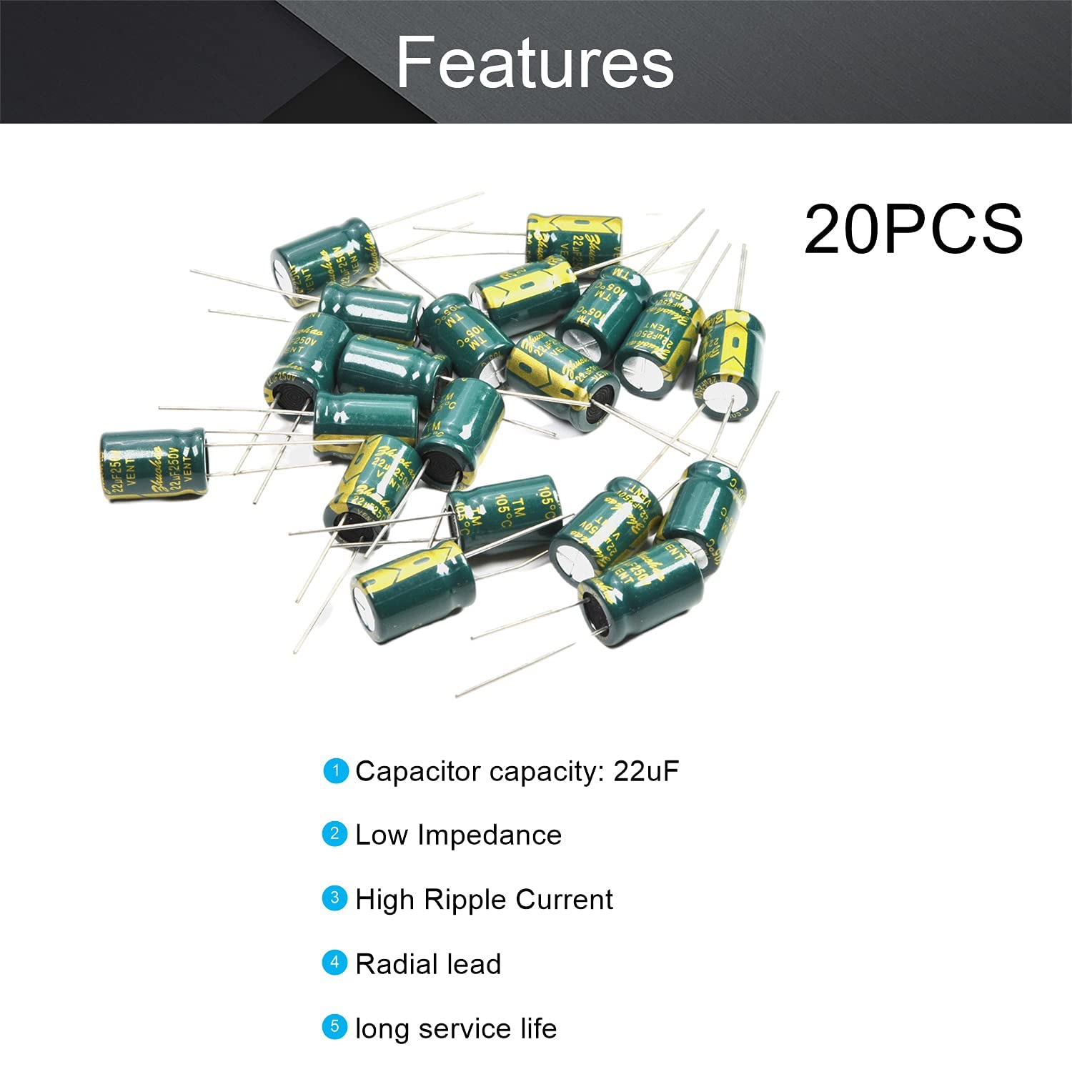 Amazon.co.jp: Jutagoss アルミ電解コンデンサ 20個 低ESRグリーン 22uF 250V 10x16mm 高リップル電流  コンデンサ カーオーディオ 低インピーダンス テレビ 液晶モニター ラジオ ステレオ ゲーム用 : 産業・研究開発用品