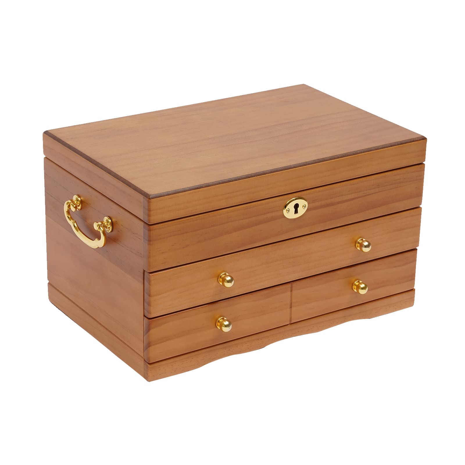 Schmuckkasten, 3 Schichten Holz Schmuckkästchen Großer Kapazität Schmuckschatulle mit Schloss,Vintage Braun Schmuckbox Geschenk für Mutter Freundin Damen