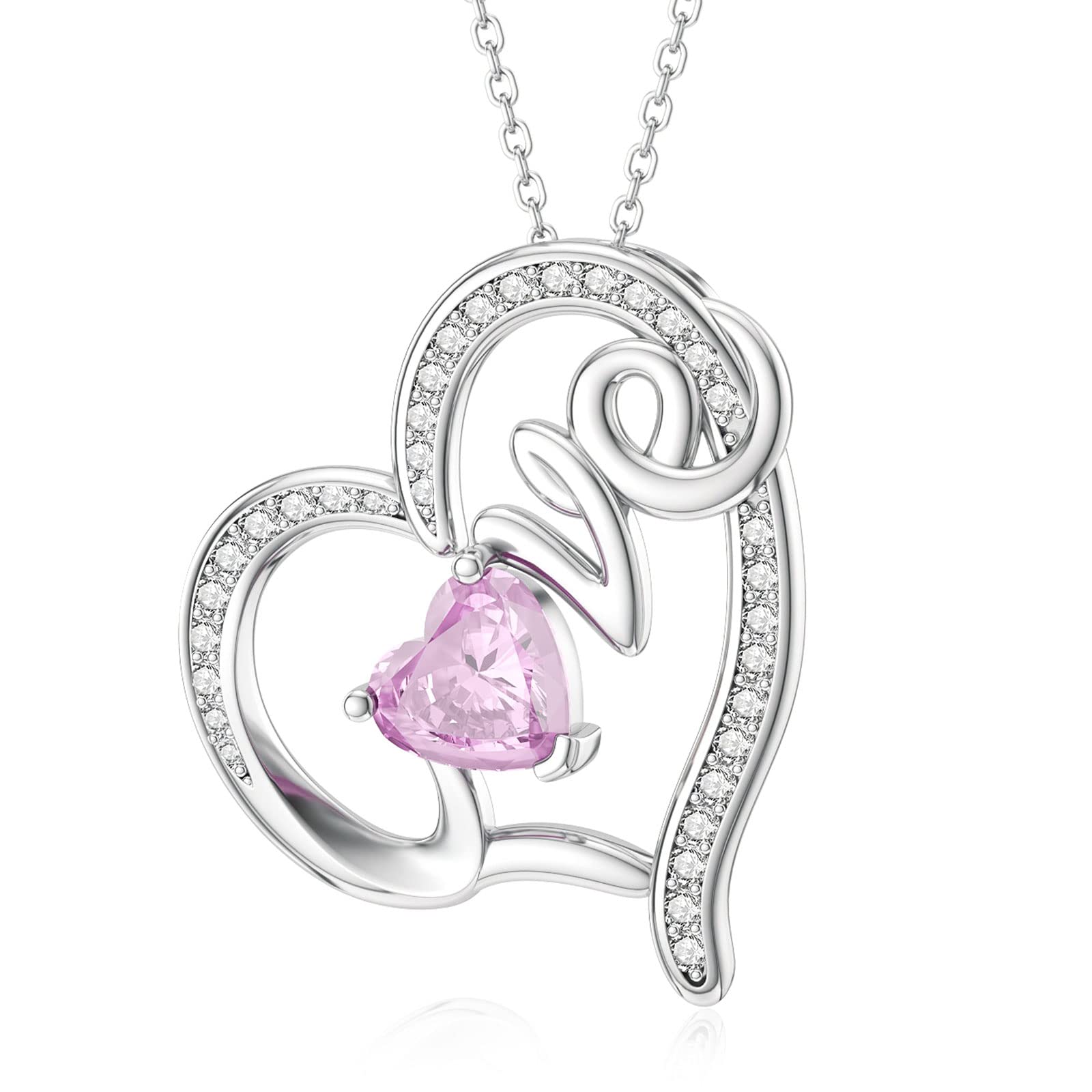 SEVENWELL Necklaces for Women Love Heart Birthstone Necklace 925 Sterling Silver Jewellery Gifts for Her