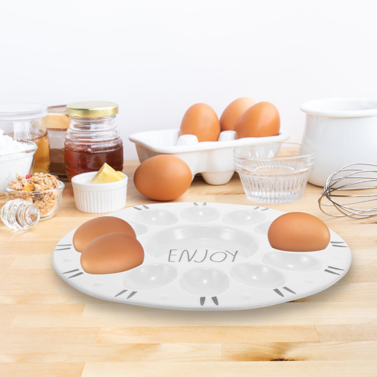 DOITOOL Plateau à Œufs pour Présenter Œufs Mimosa pour Pâques en Céramique Blanc Compartiments Multiples Facile à Nettoyer Lors de Repas Festifs