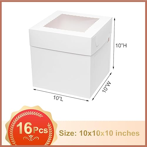 Miniatura 2 de Mcfleet 16 cajas para pasteles de 10 pulgadas, 10 x 10 x 10 pulgadas de alto, cajas para tartas de nivel con ventana, recipientes desechables para