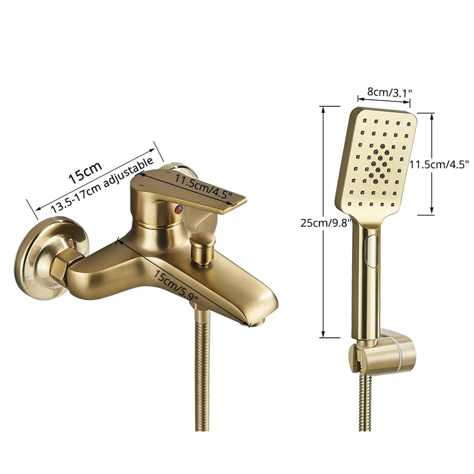 Badewannenarmatur Mit 3 Arten Modus Handbrause, Gebürstetes Gold, Wandmontage Wannenarmatur Messing Wannenfüller, Einhand Kalt Und Warmwasser Wannenmischbatterie