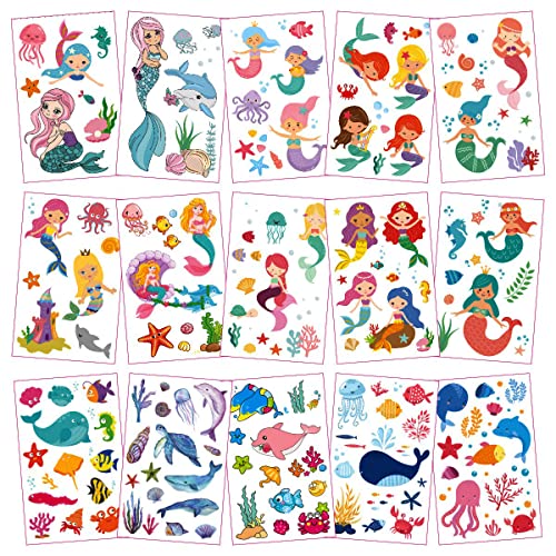 30 Sheets(360pcs) Butterflies、Mermaid、Sea Animals waterproof Temporary Tattoos For Kids,Mixed Styles Cartoon Tattoos,children's face tattoo Stickers - Image 3