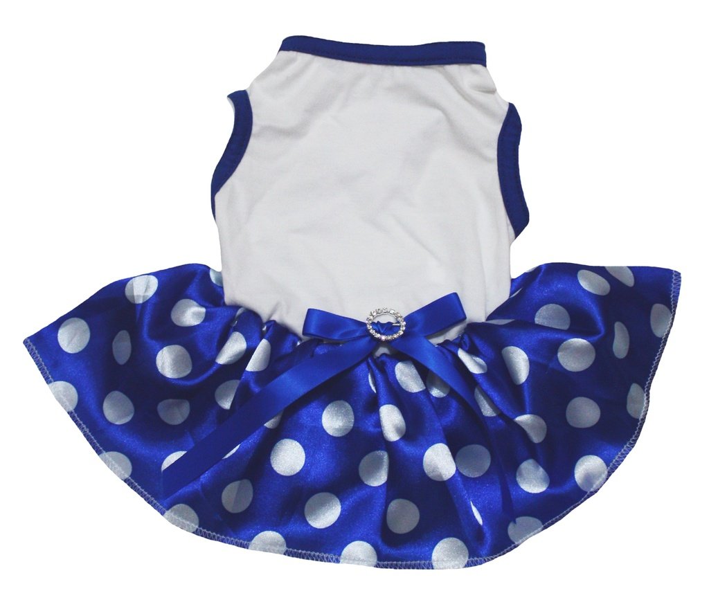Robe pour chien coton bleu à pois et tutu blanc élégant