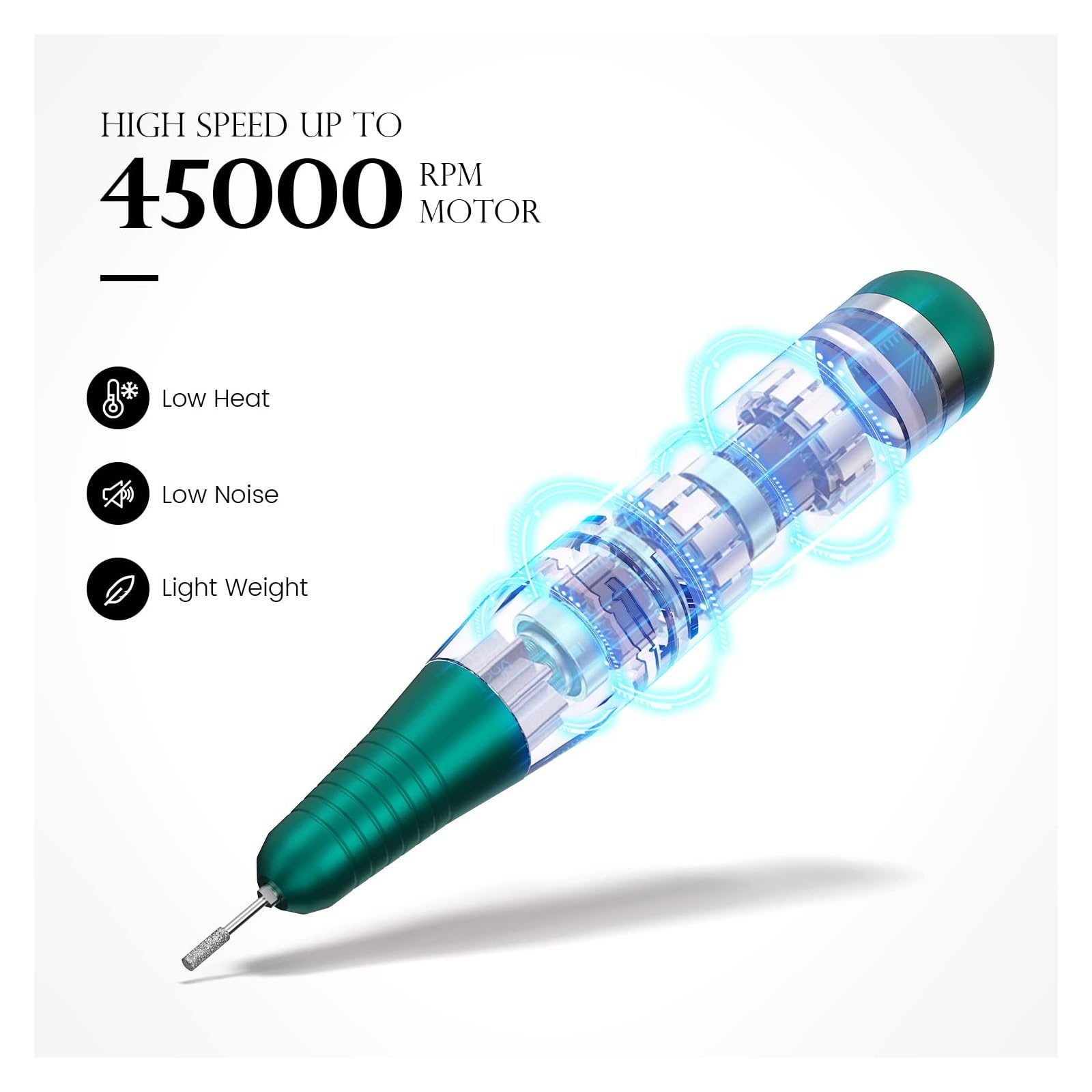 Torno para Uñas, Máquina de manicura de taladro de uñas recargable de 45000RPM, taladro de uñas profesional con pantalla LCD, juego de taladro inalámbrico portátil Nail Art(Silver Set)