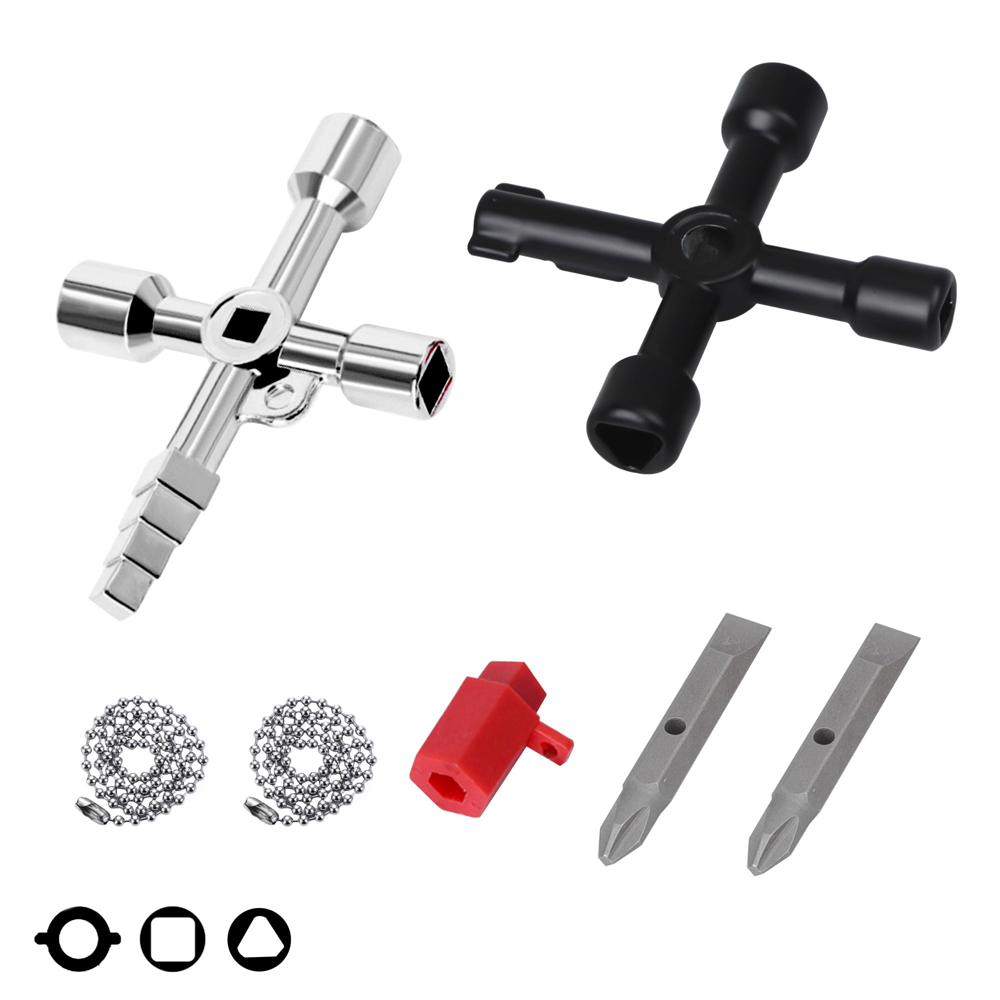 Clé Triangle 4 En 1 Universelle - 2 Pièces Pour Armoires électriques, Compteurs, Radiateurs - Alliage Zinc Chromé