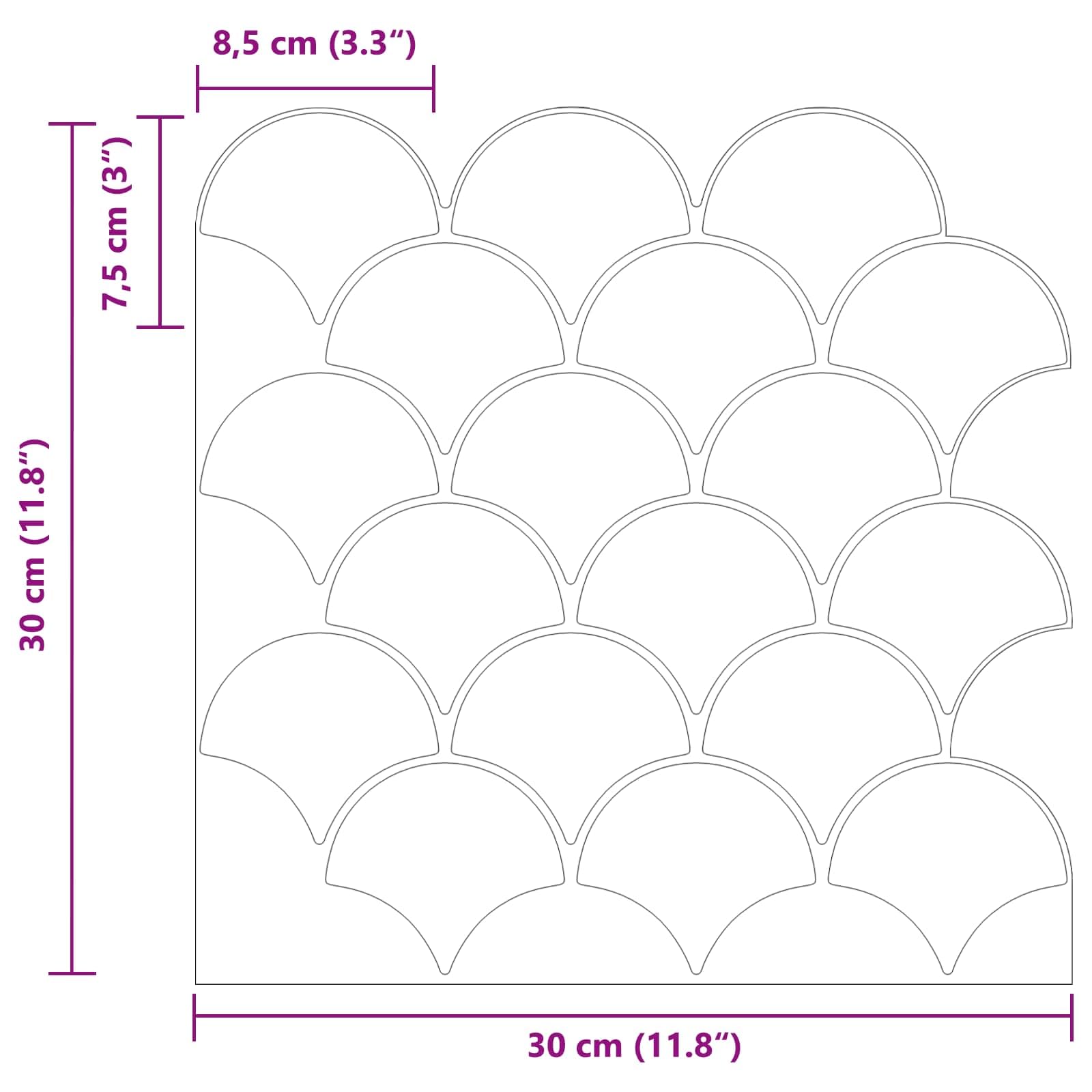 50 piastrelle bianche con squame di pesce, 30 x 30 cm, in poliuretano PET, autoadesive, con adesivo forte, per bagno, cucina, decorazione da parete, fai da te, bricolage, scrapbooking