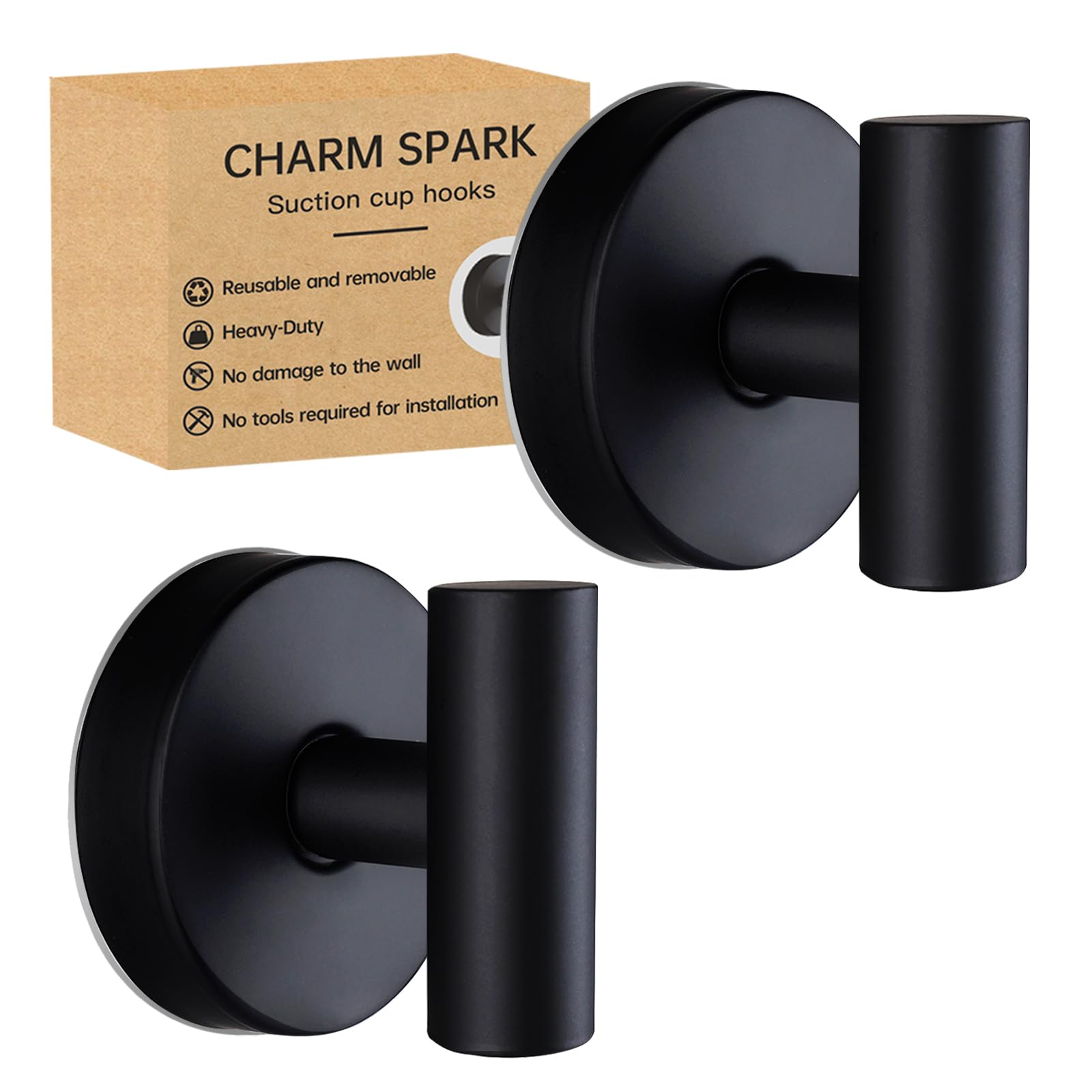 Ganchos con ventosa para baño, de acero inoxidable, extraíbles y reutilizables, para colgar toallas, abrigos, albornoces, no necesita taladrar, no daña las paredes, color negro, 2 unidades