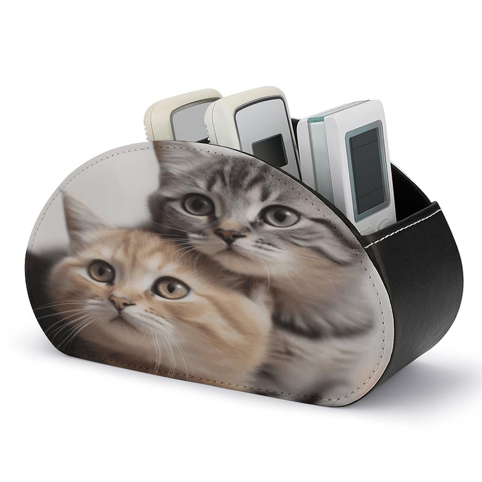VstaDank Cats Remote Control Holder with 5 Compartments PU Leather Remote Caddy Desktop Organizer Store TV Remote Control Storage Box for Home Office Desk Nightstand