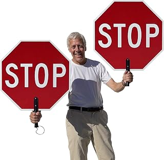 SmartSign 24 x 24 inch Handheld “STOP - STOP” Paddle Sign with Handle, Double-Sided, 120 mil Aluminum Composite, Engineer Grade Reflective, Red and White, Made in USA