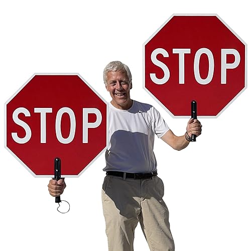 Miniatura 7 de SmartSign Paleta de guardia de cruce manual de 18 x 18 pulgadas con poste telescópico de 6 pies, doble cara, compuesto de aluminio de 120 mil,