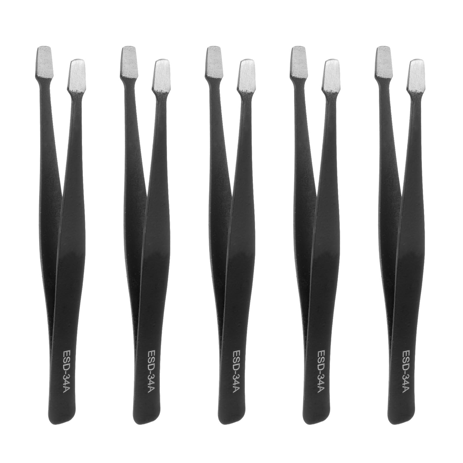 HARFINGTON 5Pcs Precision Tweezers Set ESD-34a 120mm Flat Anti-Static Anti-Magnetic Stainless Steel Precision Technology Tweezers Kit for Craft