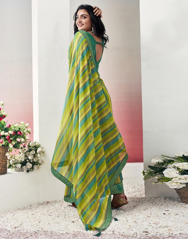 Image of SIRIL Women's Lace & Printed Chiffon Saree with Blouse