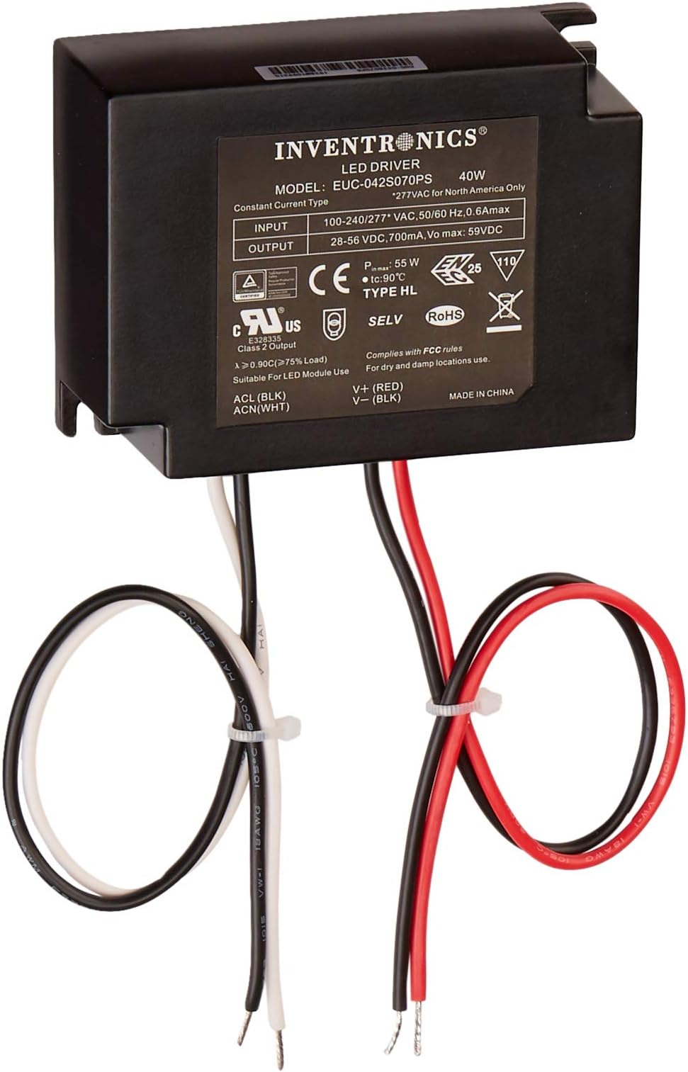 Inventronics 42w 700mA LED Driver - EUC-042S070PS(DS) Constant Current LED Driver 28Vdc-56Vdc…