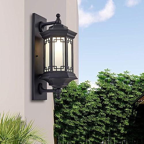 Miniatura 4 de Farol de pared solar impermeable para exteriores, luz de porche de montaje en pared exterior, pantalla de vidrio esmerilado rústico, aplique de