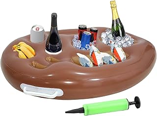 Soporte flotante para bebidas para piscina, soporte inflable de 9 agujeros, organizador de bebidas grande con bandeja plegable para playa, piscina, jacuzzis, picnic, cubierta al aire libre, natación
