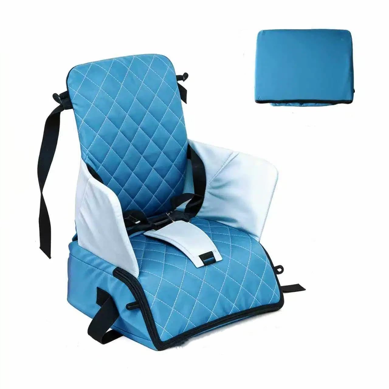 Booster Seat for Kitchen Chair, High Chair, Booster Seat for Dining Table, Travel, Restaurant, Portable High Chair, Easy to Clean, with Storage Bag, Baby Essentials, Blue(12"x12"x4")