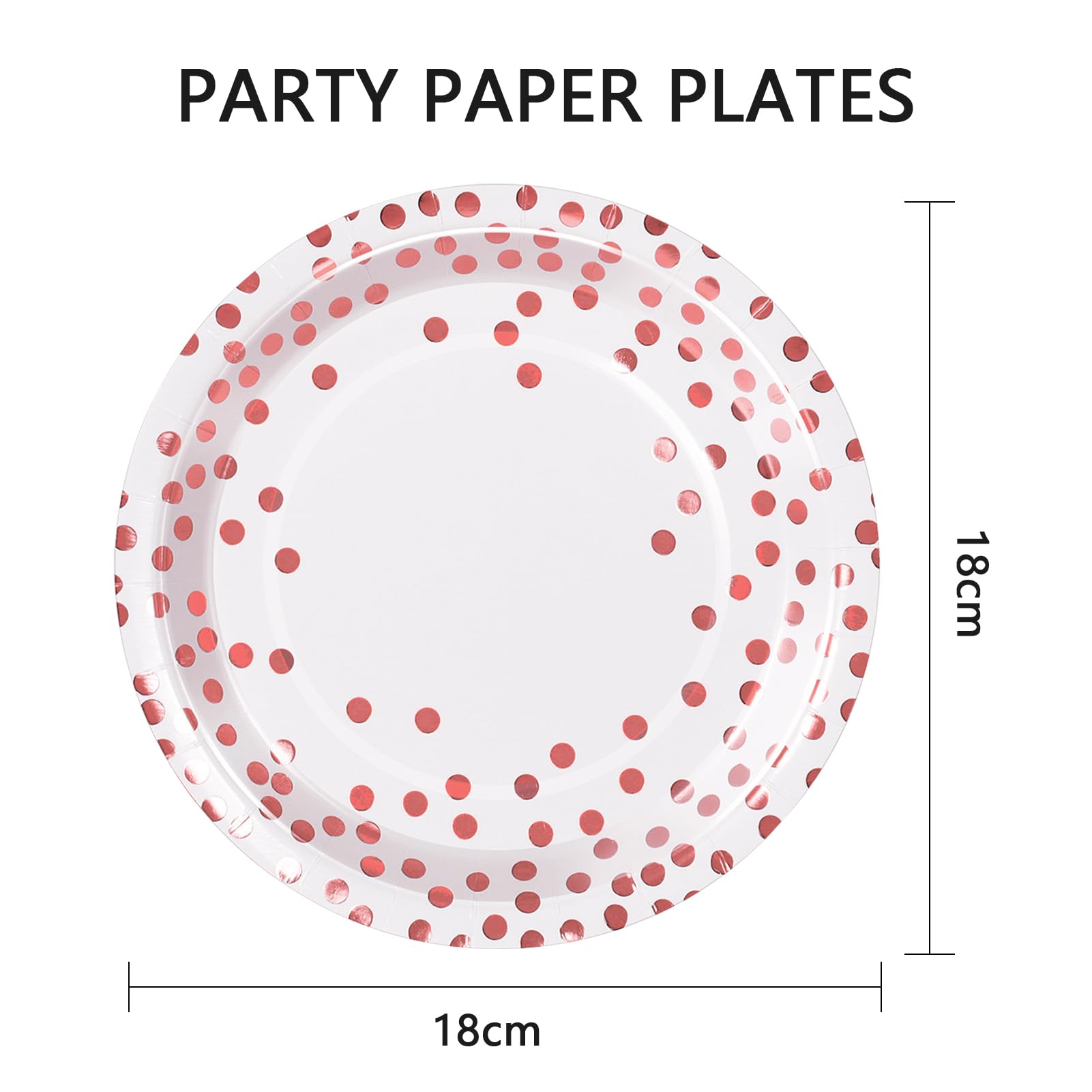 PYAILI Party Paper Plates, 50-Pack Disposable White and Rose Gold Plates, Foil Polka Dots, 18 Centimetres-7 Inch - Image 2