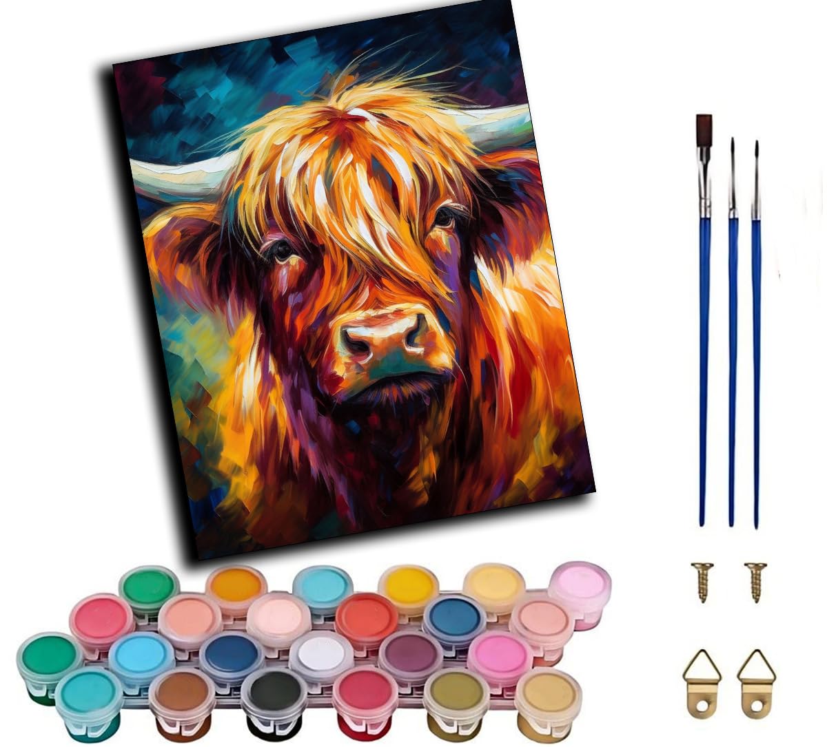 CAOGUANYU Paint by Numbers for Adults Beginner,Animal Cow Portrait Highland Cattle,1 Painting by Number Kits On Canvas,DIY Color Oil Painting Acrylic Paints,Home Wall Decor 40x50cm/16x20in,Frameless