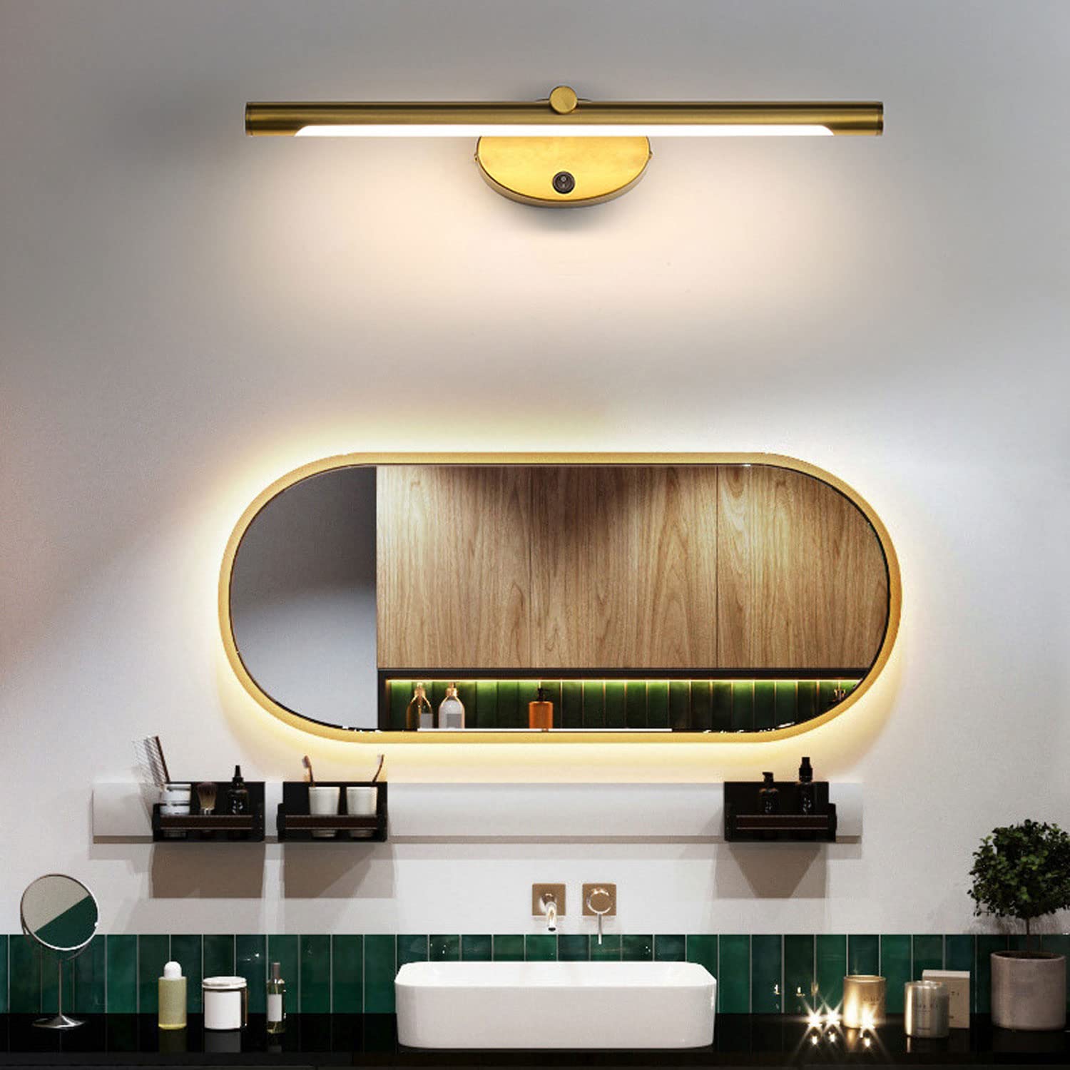 46CM Modern Spiegelleuchte Bad mit Schalter 8W - LED Wandlampe Waschtisch Wandleuchte Spiegelleuchten Badezimmer Spiegel Nachttisch Leselampen Bilderleuchte Lampe über Spiegel，Warmweiß Gold