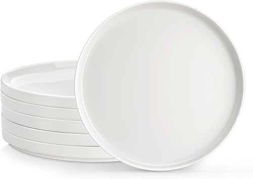 MALACASA Dinner Plates Set of 6, Porcelain White Serving Plates, 26cm, Leah