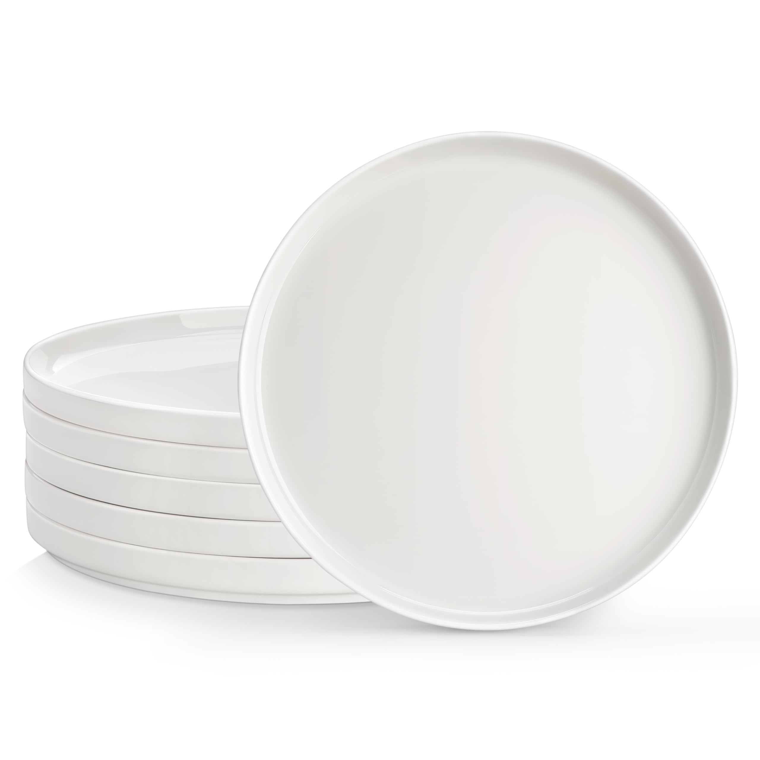MALACASA Speiseteller 6 Personen, Ø 26 cm Große Teller Set aus Porzellan, Moderner Weißer Flacher Essteller für Hauptgerichte, Steaks und Salate, Spülmaschinenfest, Serie LEAH