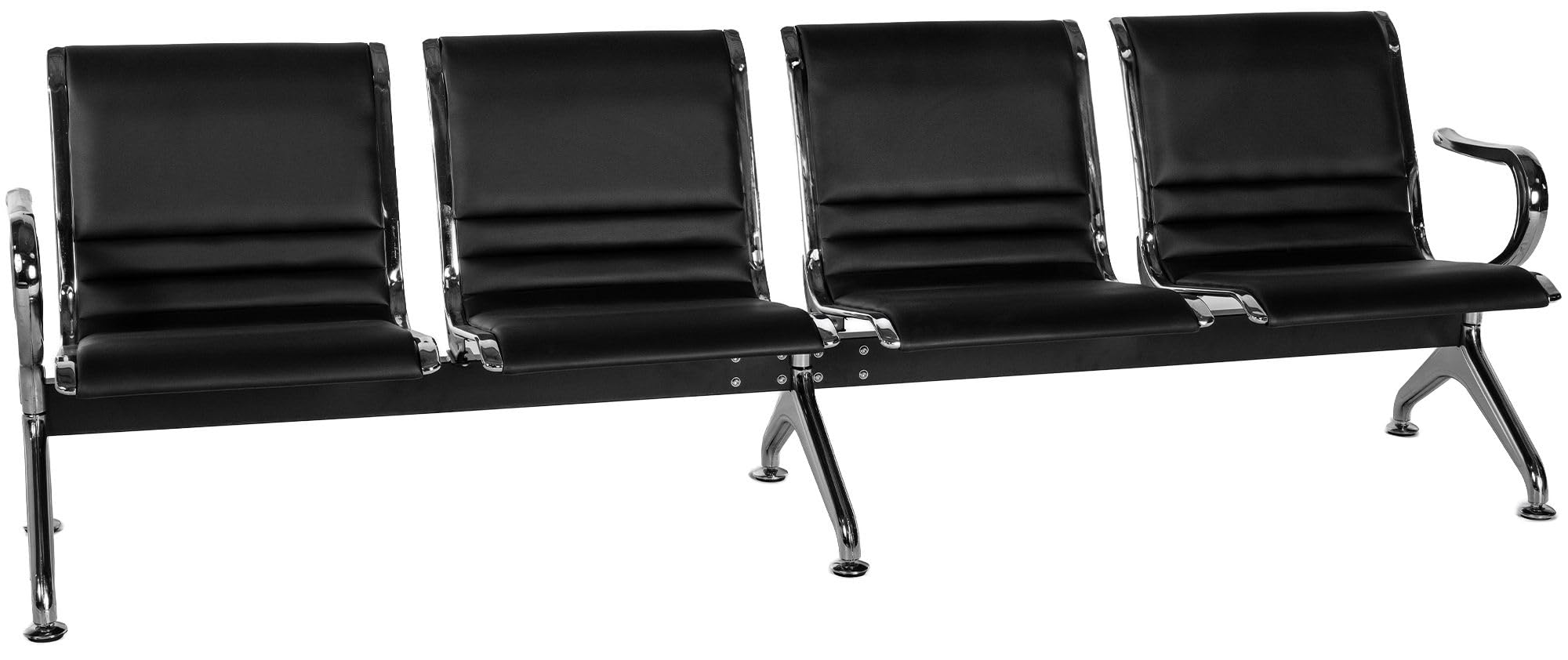 CLP Banc d'attente 4 Places Style aeroport Frankfurt, Banc d'entree avec Dossier, Coques ergonomiques Aspect Cuir, jusqu'a 150 kg par Siege | Couleur Noir