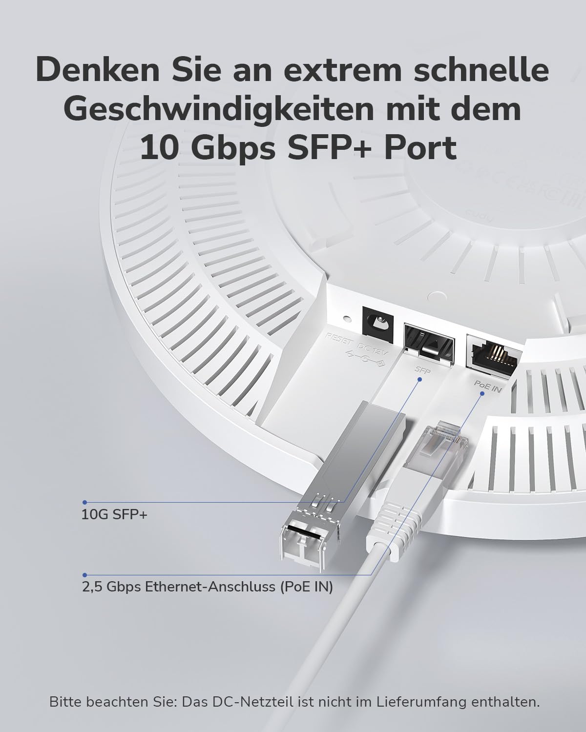 Cudy BE11000 Tri-Band Wi-Fi 7 Access Point, 10G SFP+, 1x 2.5GbE, AP11000 | 11000 Mbit/s, 140 m², 300+ Clients, Decke/Wand, Multi-SSID, Captive Portal, Cloud, VPN